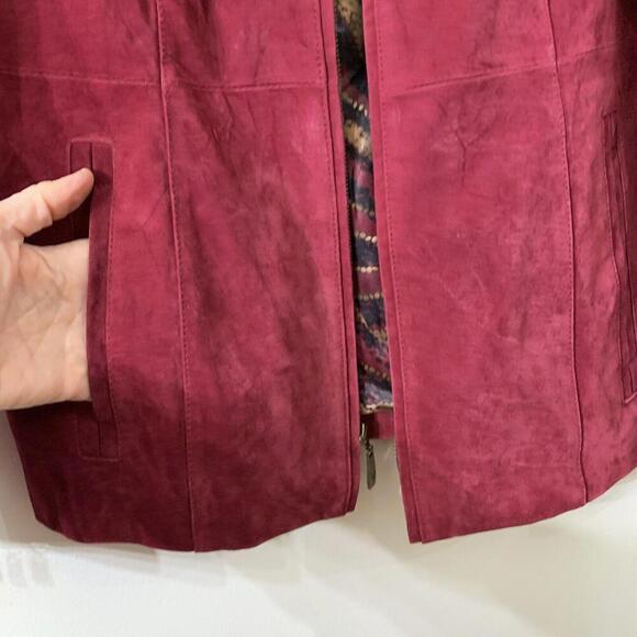 Dennis Basso Womens Sz S Red Suede Genuine Leather Jacket Classy Western Luxury - Picture 6 of 10